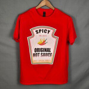 Gildan Red L T-Shirt Original Spicy Hot Sauce Tee‎ Foodie Streetwear Humor